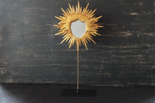 "Sun mask" metal mirror with stand